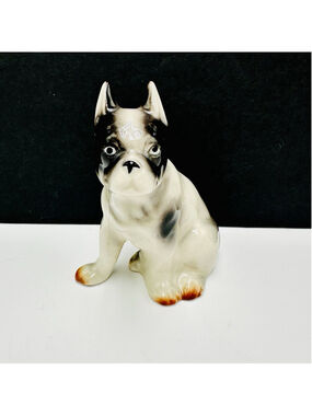 Vintage Boston Terrier Dog Figurine 3.5” Ceramic Hand Painted Japan Porcelain